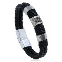 PU Leather Cord Bracelets, with Zinc Alloy, silver color plated, fashion jewelry & for man 12mm 