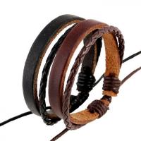Cowhide Bracelets, with PU Leather & Wax Cord, with 9-10cm*2 extender chain, Adjustable & fashion jewelry Approx 17 cm 