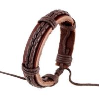 PU Leather Cord Bracelets, with Leather & Wax Cord, with 9-10cm*2 extender chain, Adjustable & fashion jewelry, brown cm 