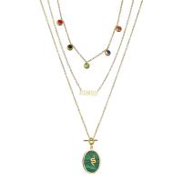 Fashion Multi Layer Necklace, Titanium Steel, with turquoise, gold color plated, multilayer & for woman 