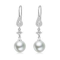 Titanium Steel Drop Earring, with Plastic Pearl, platinum plated, micro pave cubic zirconia & for woman 