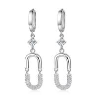 Brass Huggie Hoop Drop Earring, platinum plated, micro pave cubic zirconia & for woman 
