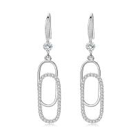 Brass Drop Earring, Paper Clip, platinum plated, micro pave cubic zirconia & for woman 