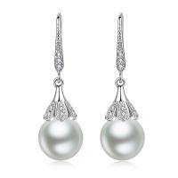 Brass Drop Earring, with Plastic Pearl, platinum plated, micro pave cubic zirconia & for woman 