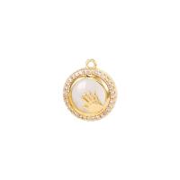 Cats Eye Pendants, Brass, with Cats Eye, Flat Round, gold color plated, micro pave cubic zirconia 