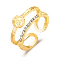 Cubic Zirconia Micro Pave Brass Finger Ring, gold color plated, Adjustable & for woman & hollow, 17.5mm 