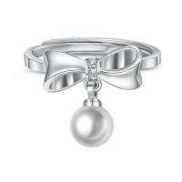 Brass Cuff Finger Ring, with Plastic Pearl, plated, Adjustable & micro pave cubic zirconia & for woman 
