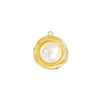 Brass Jewelry Pendants, with Plastic Pearl, gold color plated 