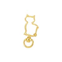 Brass Key Clasp Setting, Cat, gold color plated, hollow 