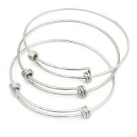 Stainless Steel Bangle, 304 Stainless Steel, Round, machine polished, Adjustable & DIY original color 