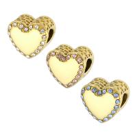 Stainless Steel European Beads, 316 Stainless Steel, Heart, Vacuum Ion Plating, DIY & with rhinestone Approx 4mm 