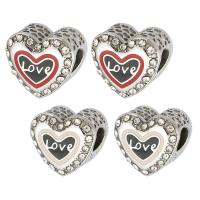 Stainless Steel European Beads, 316 Stainless Steel, Heart, DIY & enamel & with rhinestone Approx 4mm 