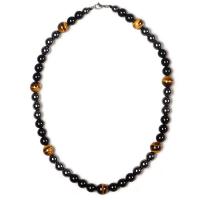 Gemstone Necklaces, Non Magnetic Hematite, with Tiger Eye & Zinc Alloy, Round, silver color plated, Unisex, mixed colors .93 Inch 