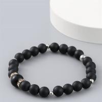 Gemstone Bracelets, Abrazine Stone, with rhinestone zinc alloy spacer & Non Magnetic Hematite, Round, elastic & Unisex, black cm 