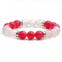 Dyed Marble Bead Bracelet, with rhinestone zinc alloy spacer & Rose Quartz, Round, silver color plated, elastic & for woman & faceted, mixed colors, 10mm cm 