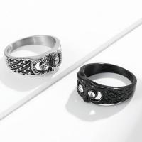 Titanium Steel Finger Ring, with Cubic Zirconia, Owl, polished, fashion jewelry & for man 9mm 