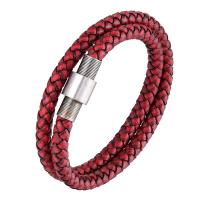 Leather Bracelet, with 304 Stainless Steel, silver color plated, fashion jewelry 