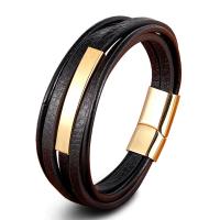 Leather Bracelet, with Titanium Steel, gold color plated, fashion jewelry 