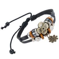 Cowhide Bracelets, with Zinc Alloy, with 8cm*2 extender chain, plated, fashion jewelry & Unisex, black, Inner Approx 60mm 