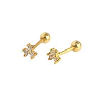 Sterling Silver Stud Earring, 925 Sterling Silver, plated, for woman & with rhinestone 10.8mm 