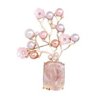 Plastic Pearl Brooch, Zinc Alloy, with Plastic Pearl, Plum Blossom, gold color plated, for woman & enamel 