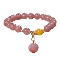 Strawberry Quartz Bracelet, with Yanyuan Agate & zinc alloy bead, polished, for woman, pink Approx 6.29 Inch 