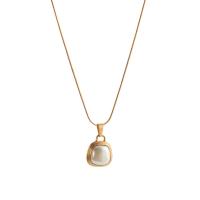 Titanium Steel Jewelry Necklace, with Plastic Pearl, with 1.97inch extender chain, Vacuum Ion Plating, fashion jewelry & for woman, golden Approx 15.75 Inch 