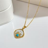 Stainless Steel Jewelry Necklace, 304 Stainless Steel, with turquoise & Shell, with 1.97inch extender chain, Vacuum Ion Plating, fashion jewelry & Unisex, golden Approx 15.75 Inch 