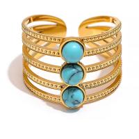 Brass Open Finger Ring, with turquoise, 18K gold plated, fashion jewelry & for woman 