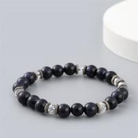 Blue Goldstone Bracelet, with Crystal & Zinc Alloy, Round, silver color plated, elastic & for man, blue, 8mm cm 