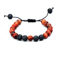 Tiger Eye Stone Bracelets, with Polyester Cord & Lava, Round, adjustable & for man, mixed colors, 8mm cm 