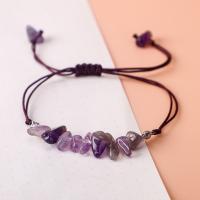 Amethyst Bracelet, with Polyester Cord, adjustable, purple, 5-8mmm .19 Inch 