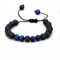 Lava Bead Bracelet, with Polyester Cord & Tiger Eye, Round, adjustable & for man, mixed colors, 8mm cm 