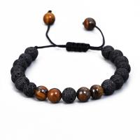 Lava Bead Bracelet, with Polyester Cord & Tiger Eye, Round, adjustable & for man, mixed colors, 8mm cm 