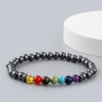 Bracelet hématite non magnétique, avec pierre gemme, Rond, élastique & pour homme, couleurs mélangées, 6mm cm, Vendu par PC
