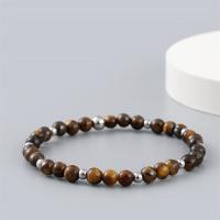Tiger Eye Stone Bracelets, with 304 Stainless Steel, Round, elastic & for man, 6mm cm 