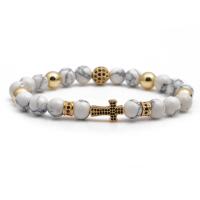 Gemstone Bracelets, with Brass, Cross, plated, elastic & micro pave cubic zirconia .49 Inch 