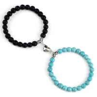 Gemstone Bracelets, with Brass, silver color plated, 2 pieces & with magnetic .48 Inch 