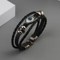 Cowhide Bracelets, with Zinc Alloy, plated, fashion jewelry, black, 6mm cm 