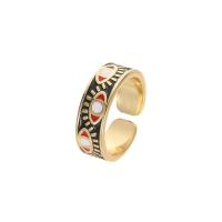 Brass Finger Ring, gold color plated, Adjustable & for woman & enamel 