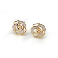 Brass Earring Stud Component, Flower, gold color plated, for woman & enamel & hollow 