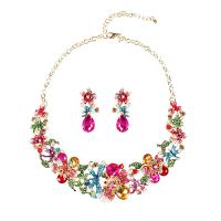 Crystal Jewelry Sets, Zinc Alloy, earring & necklace, with Crystal, gold color plated, 2 pieces & for woman, multi-colored Approx 21-50 cm 