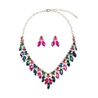 Crystal Jewelry Sets, Zinc Alloy, earring & necklace, with Crystal, gold color plated, for woman Approx 21-50 cm 