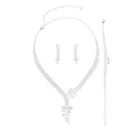 Crystal Jewelry Sets, Zinc Alloy, finger ring & bracelet & earring & necklace, with Crystal, platinum color plated, 4 pieces & for woman, white Approx 51-80 cm 
