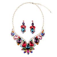Crystal Jewelry Sets, Zinc Alloy, earring & necklace, with Crystal, gold color plated, 2 pieces & for woman, multi-colored Approx 13.1 Inch 
