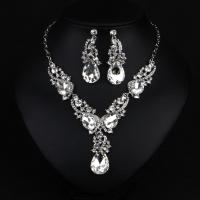 Crystal Jewelry Sets, Zinc Alloy, earring & necklace, with Crystal, platinum color plated, 2 pieces & for woman Approx 21-50 cm 
