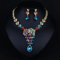 Crystal Jewelry Sets, Zinc Alloy, earring & necklace, with Crystal, plated, 2 pieces & for woman Approx 51-80 cm 