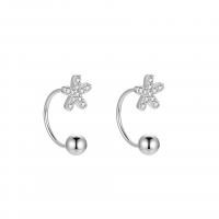 Sterling Silver Stud Earring, 925 Sterling Silver, Flower, plated, for woman & with rhinestone 