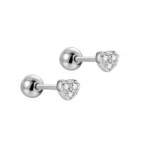 Sterling Silver Stud Earring, 925 Sterling Silver, Heart, plated, for woman & with rhinestone 