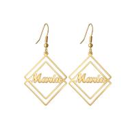 Stainless Steel Drop Earring, 304 Stainless Steel, Vacuum Ion Plating, Each custom text must be less than 10 letters & fashion jewelry & for woman, golden 